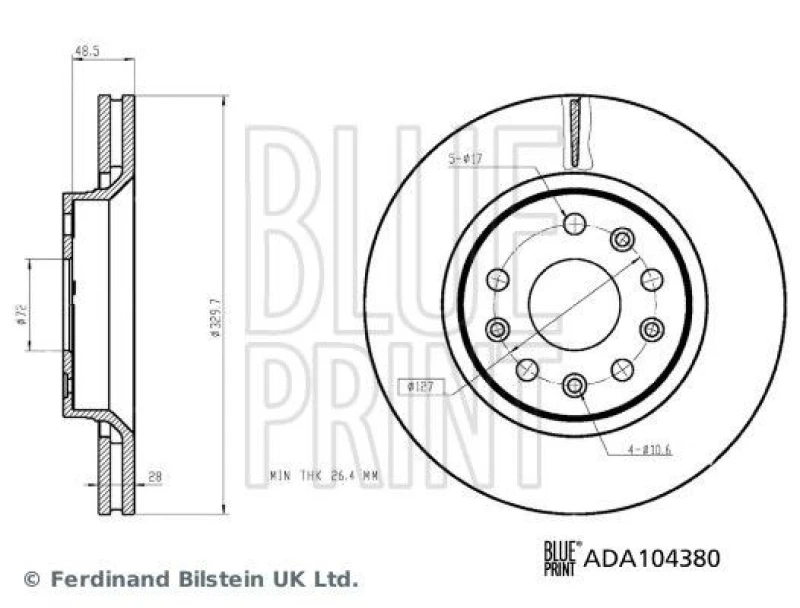 Image of Blue PRINT Brake disc Blue PRINT ADA104380