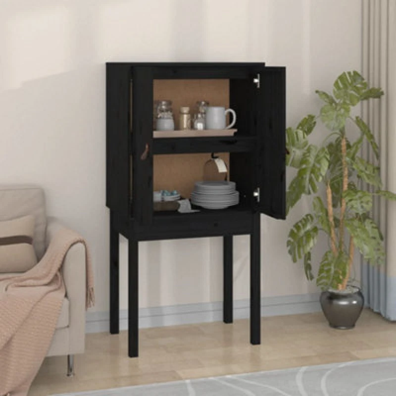 Image of Vidaxl Highboard Black 60X40X120 Cm Solid Wood Pine, Black 821748