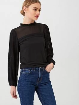Image of Oasis Pleat Sleeve Plain Blouse - Black Size M Women