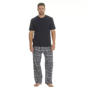 Image of Embargo Mens Jersey Plaid Short Sleeve Pyjama Set (L) (Navy)