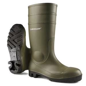 image of Dunlop Protomaster Safety Wellington Boot Steel Toe PVC 10.5 Green Ref