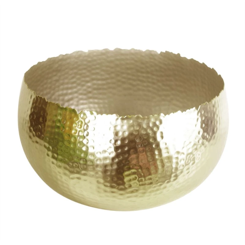 Image of Leaf Leaf Large Metal Planter Bowl 32 x 20cm Hammered Gold Colour - Curvy Edge Gold