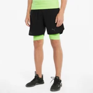 image of PUMA Evoknit+ 2-in-1 5'' Mens Training Shorts, Black/Green Glare, size Large, Clothing