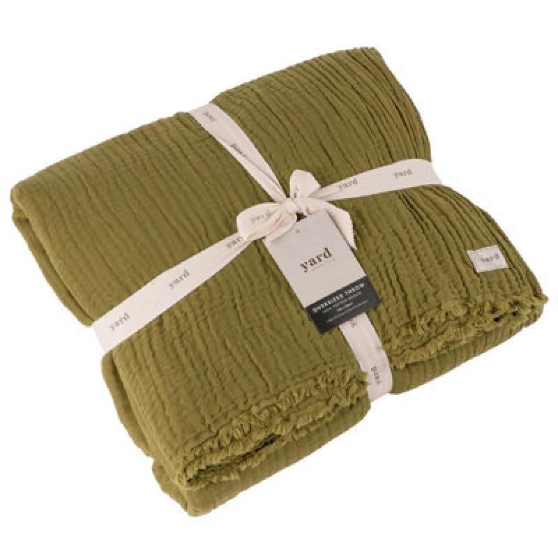 Image of Lark Muslin Crinkle Cotton Throw Khaki, Khaki / 240 x 260cm