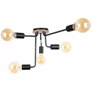 image of Keter Nixon Multi Arm Semi Flush Ceiling Light Wood, Black, 50cm, 5x E27