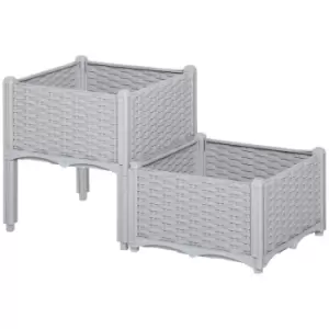 Image of Outsunny 2 Piece Elevated Flower Bed Vegetable Herb Planter Plastic Grey