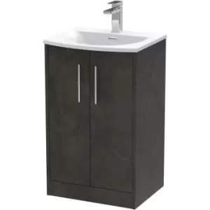 Hudson Reed Juno Floor Standing 2-Door Vanity Unit with Basin 4 500mm Wide - Metallic Slate