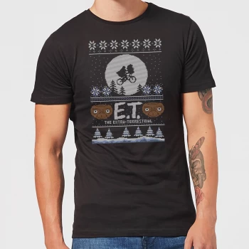 image of E.T. the Extra-Terrestrial Christmas Mens T-Shirt - Black - 3XL - Black