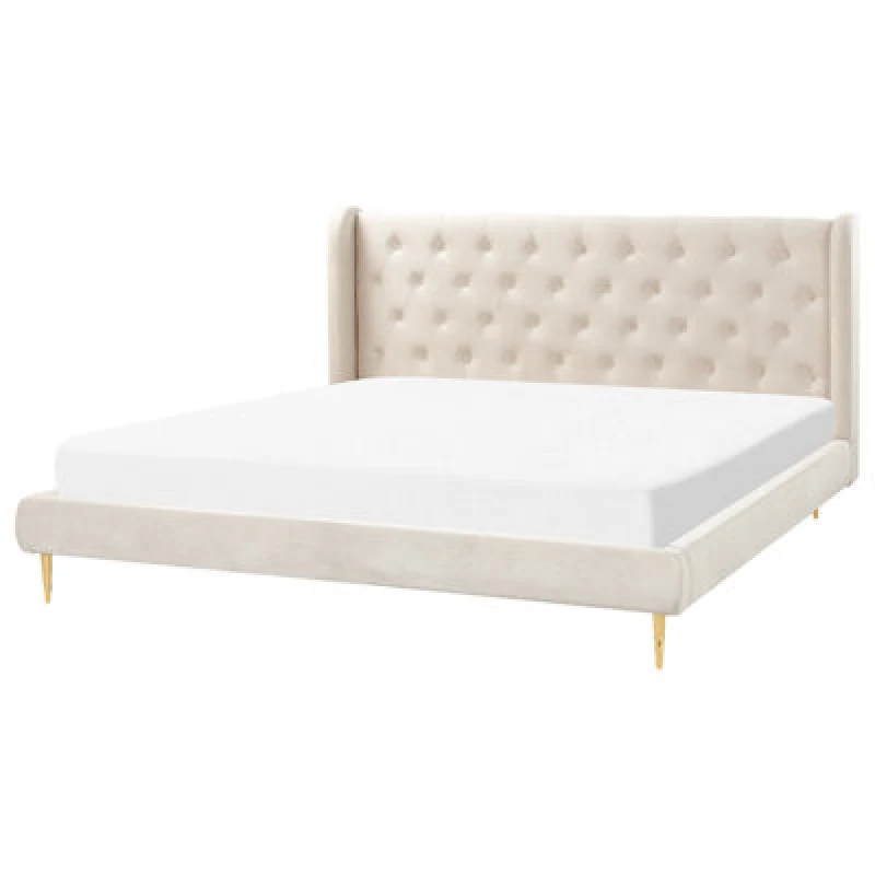 Image of Beliani Bed Velvet Forbach 180 X 200 Cm (Eu Super King) Beige