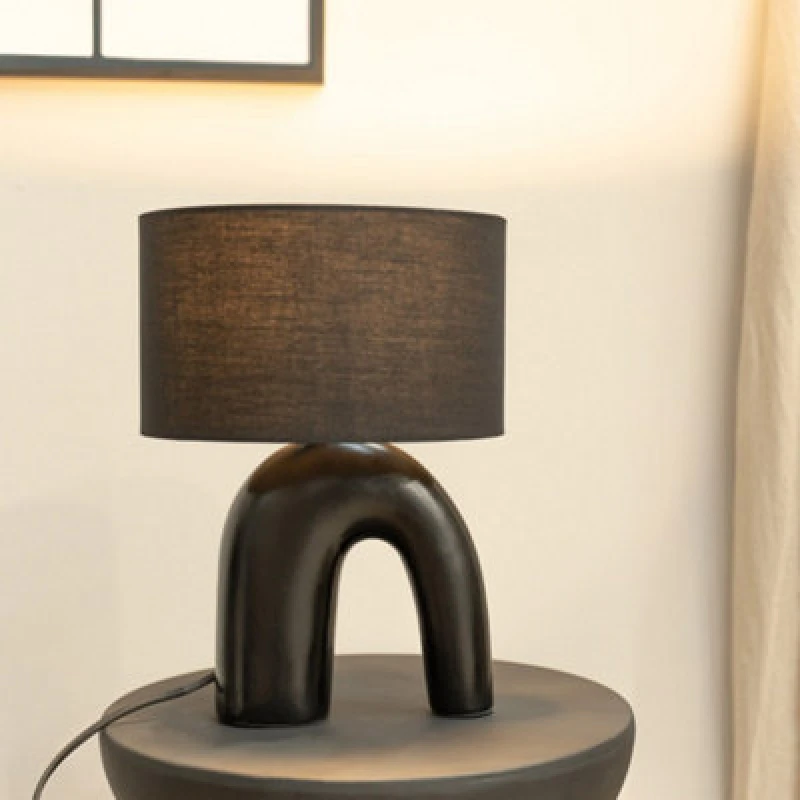 Image of ValueLights ValueLights Lia Fabric Drum Lamp Shade Black Arch Abstract Ceramic Table Lamp Black One Size Unisex 5059406065002