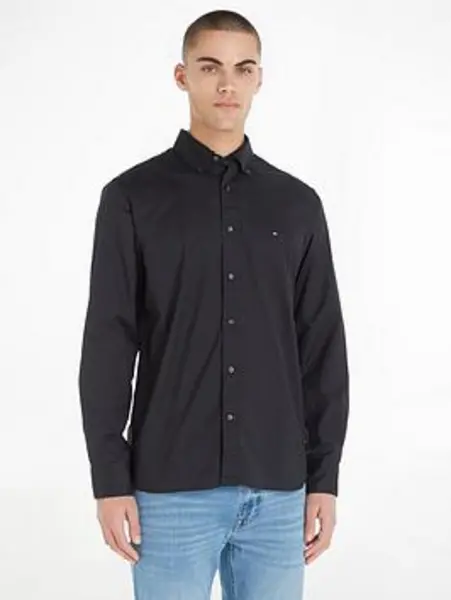 Image of Tommy Hilfiger Core Flex Poplin Regular Fit Long Sleeve Shirt - Black Size XL, Men