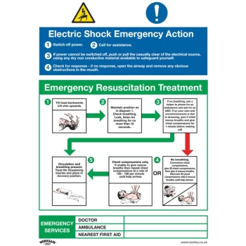 image of Safety Sign - Electric Shock Emergency Action - Rigid Plastic