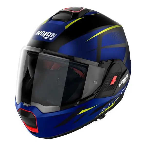 Image of Nolan N120-1 Nightlife N-COM 028 Flat Black Yellow Cayman Blue Modular Helmet Size L