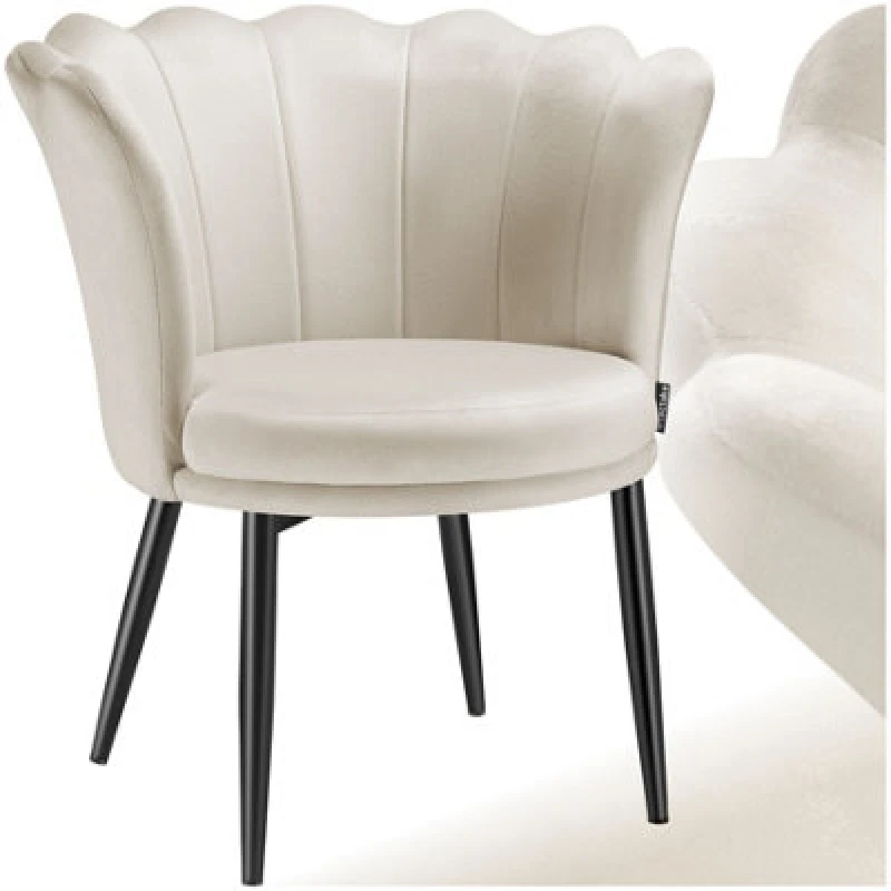Image of Tectake 1 Armchair Stella - Faux Fur Or Velvet, Thick Padding, 67X64X76Cm - Velvet Cream/black