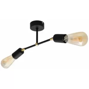 Image of Helam Rosette Multi Arm Semi Flush Ceiling Light Black, Gold 40cm