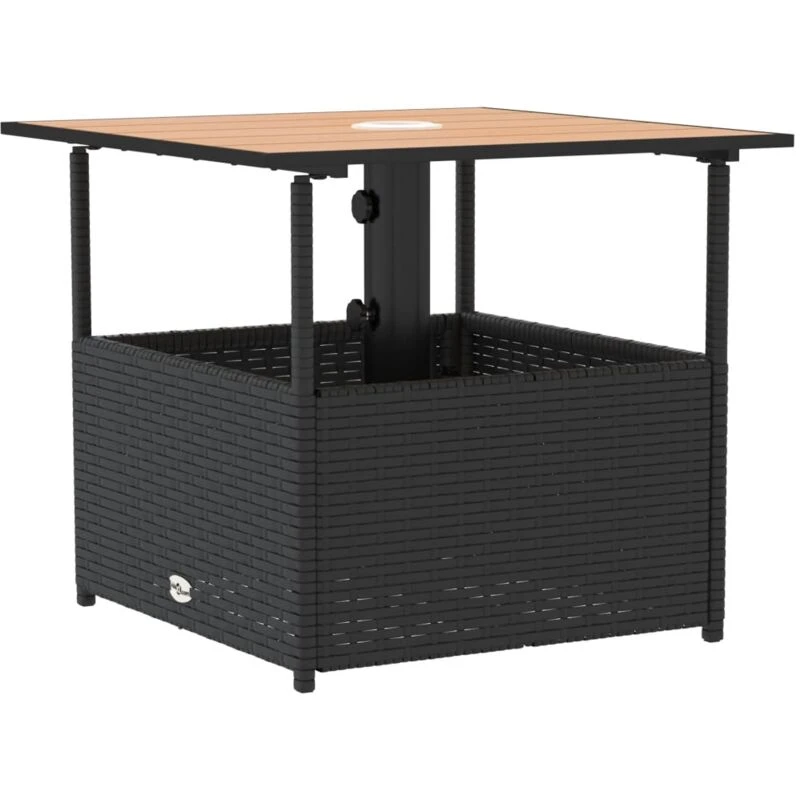 Image of VIDAXL Garden Table with Parasol Hole Black 55x55x46.5cm Poly Rattan Vidaxl 8720845787165