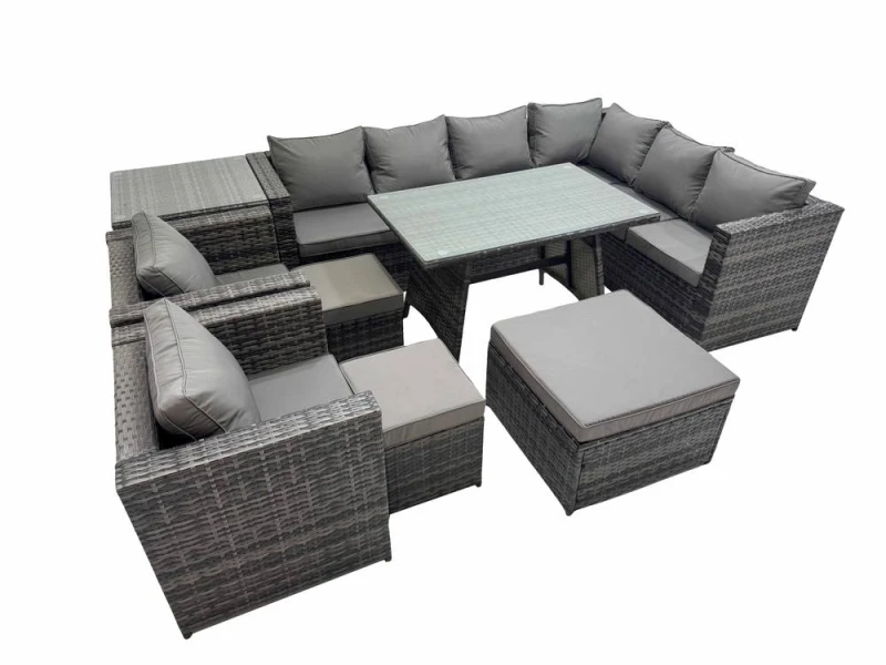 Image of Fimous Patio Furniture Sets with Dining Table 3 Stools 2 Chair Side Table in Dark Grey Dark Grey Unisex