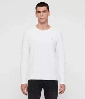 image of AllSaints Mens Muse Long Sleeve Crew T-Shirt, White, Size: L