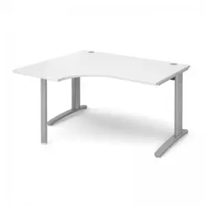 image of TR10 left hand ergonomic desk 1400mm - silver frame and white top