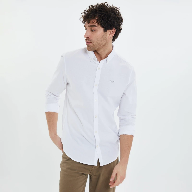 Image of Threadbare Oxford Cotton 'Beacon' Long Sleeve Shirt White