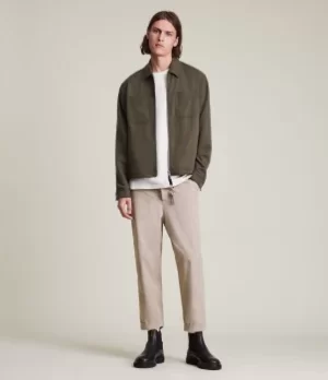 Image of AllSaints Mens Crate Cropped Straight Trousers, Grey, Size: 30