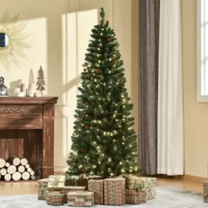 image of Christmas Time 6FT Prelit Artificial Pencil Christmas Tree w/ LED Light, Berry, Xmas Decor