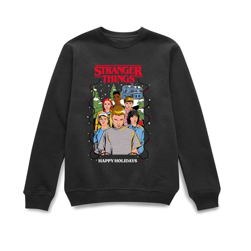 Image of Stranger Things Happy Holidays Christmas Jumper - Black - S