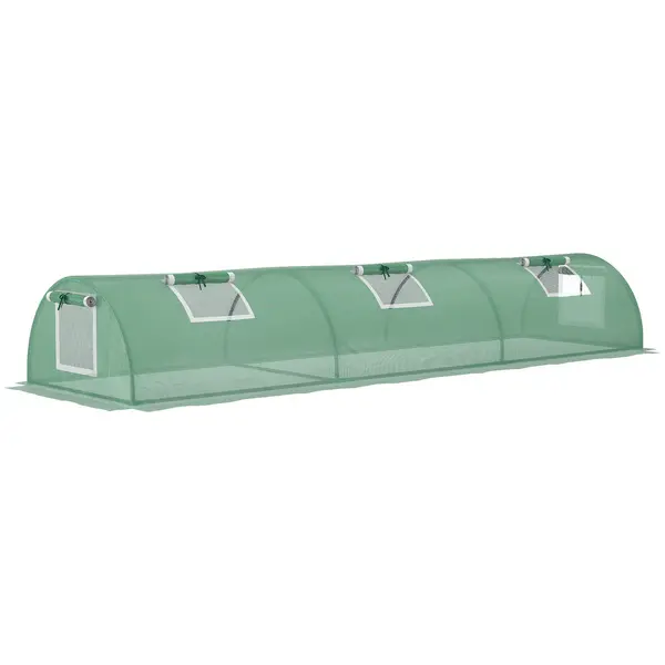 Image of Outsunny PE Mini Greenhouse, 3m Portable Tunnel Green House with 5 Mesh Windows, Green Grow House Steel Frame for Indoor and Outdoor, Green
