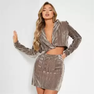 Image of I Saw It First Textured Velvet Mini Skirt - Brown