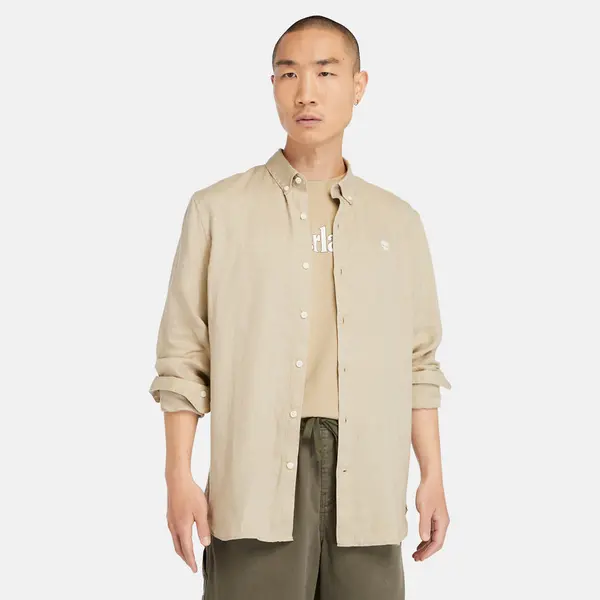 Image of Timberland Mill Brook Linen Shirt For Men In Beige Beige, Size S