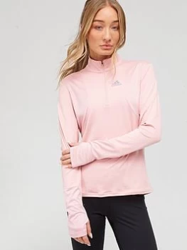 Image of adidas Own The Run 1/2 Zip Long Sleeve Tee - Mauve Size L, Women