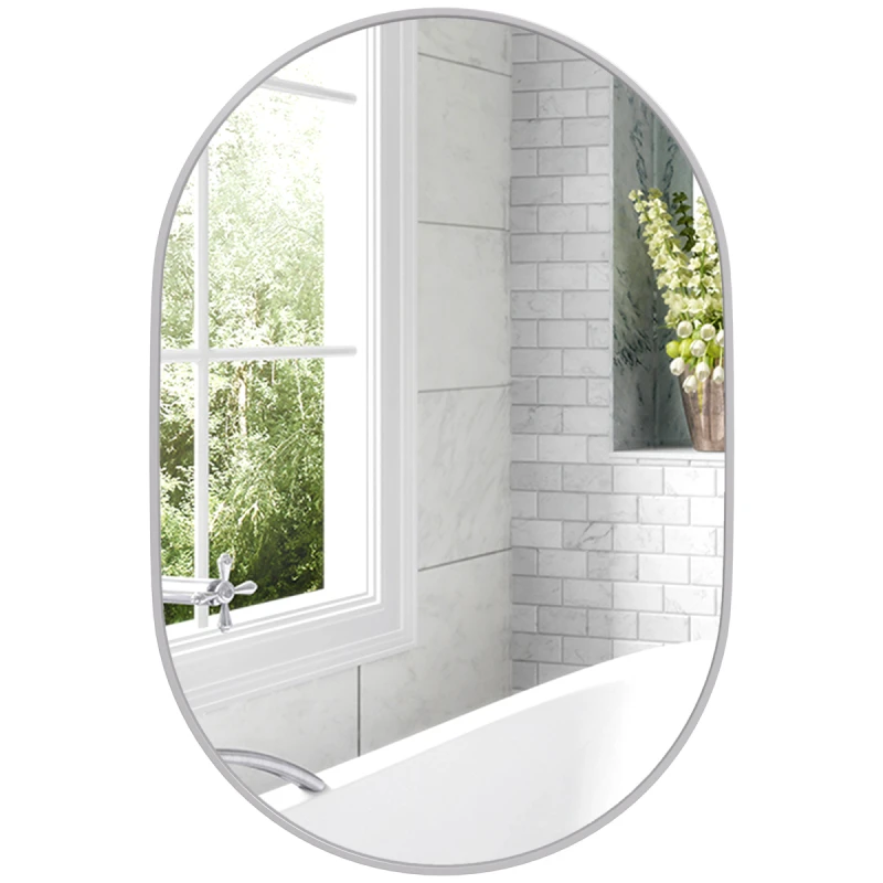 Image of HOMCOM HOMCOM Oval Bathroom Mirror, Modern Wall Tempered Glass Mirror, 60 x 90cm in Silver Silver One Size Unisex 5063603042841
