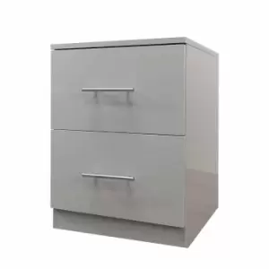 image of Helston Gloss 2 Drawer Bedside Cabinet, Grey