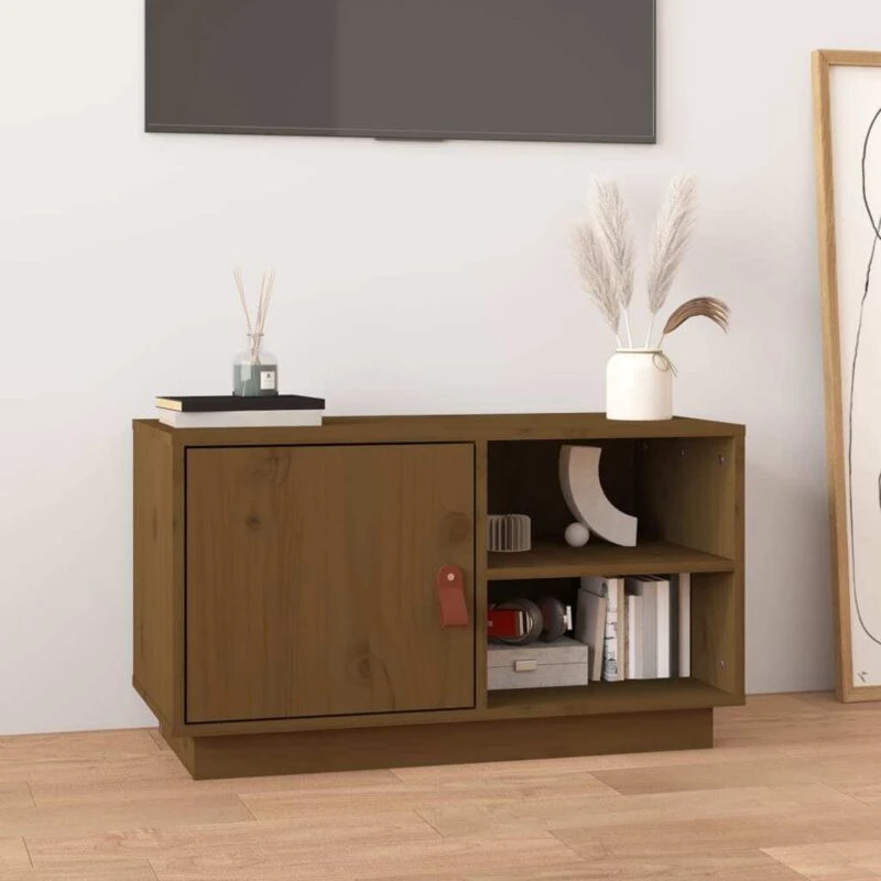 Image of Vidaxl TV Cabinet Honey Brown 70X34X40 Cm Solid Wood Pine, Brown 818238