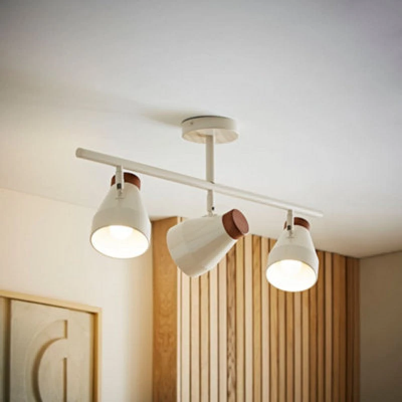 Image of ValueLights ValueLights Parker Gloss with Walnut Wood Dome Lamp Shade 3 Way Bar Ceiling Light in Cream Cream One Size Unisex 5016529273066