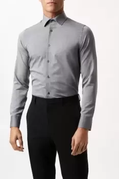 Image of Charcoal Long Sleeve Slim Fit Basket Weave Shirt