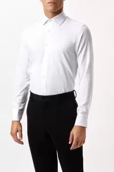 Image of Mens White Long Sleeve Tailored Fit Basket Weave Collar Shirt