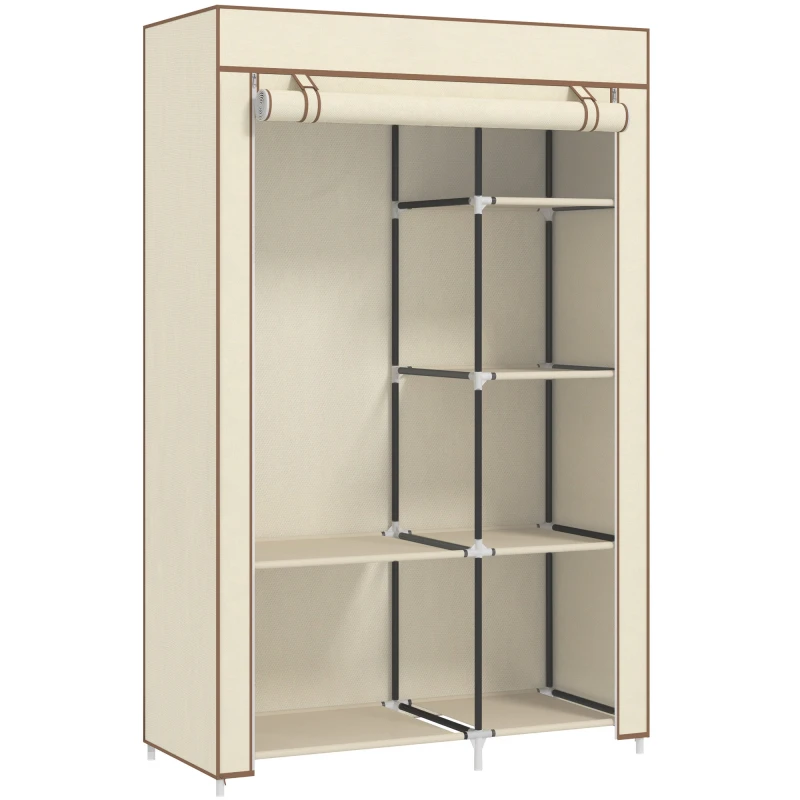 Image of HOMCOM HOMCOM Fabric Wardrobe Portable Wardrobe with 6 Shelves 1 Hanging Rail in Off White Off White One Size Unisex 5063603019850