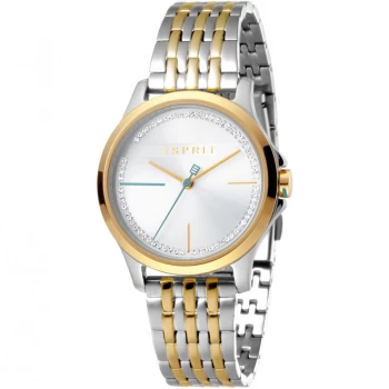 image of Esprit Joy Womens Watch featuring a Stainless Steel, Two-Tone Gold Coloured Strap and Silver With Stones Dial