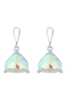 image of Rhodium Plated Aurora Borealis Open Stone And Polished Earrings