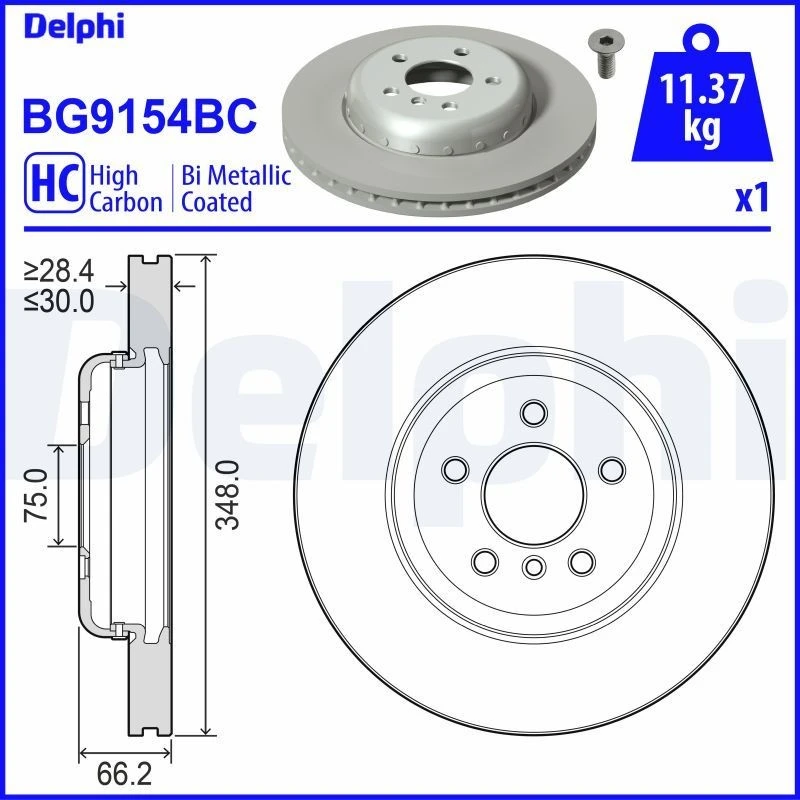 Image of DELPHI Brake disc DELPHI BG9154BC
