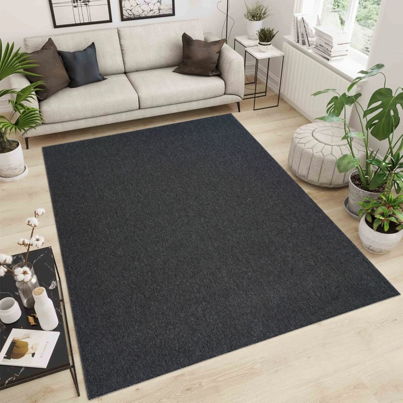 Image of Simple Low Pile Modern Tufted Area Rugs For Living Room With Felt Backing Dark Grey 200X290 Cm