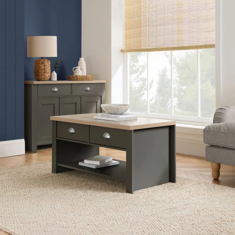 Image of Birlea Highgate 2 Drawer Coffee Table in Dark Grey Size: Medium Dark Grey Unisex Medium