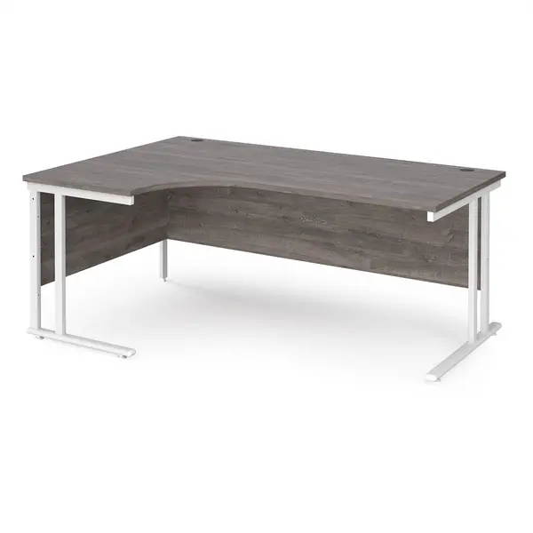 image of Maestro 25 Left Hand Ergonomic Desk with White Cantilever Frame and Grey Oak Top - 1800mm Wide