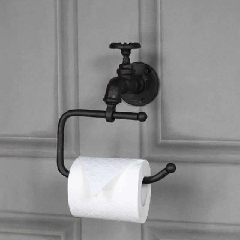 Image of Melody Maison Rustic Metal Tap Toilet Roll Holder 19cm X 21cm Dark Brown