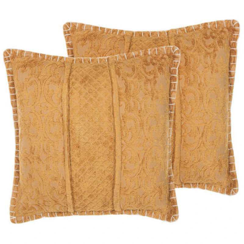 Image of Beliani Set Of 2 Decorative Cushions Kavalam 45 X 45cm Mustard Solid