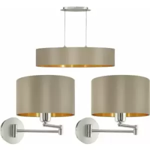 Image of Linear Ceiling Pendant & 2x Matching Wall Lights Taupe Gold Dining Feature Lamp