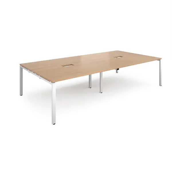 image of Adapt Rectangular Office Boardroom White Frame Meeting Table with Power Module Cut Out - 3200mm - Beech