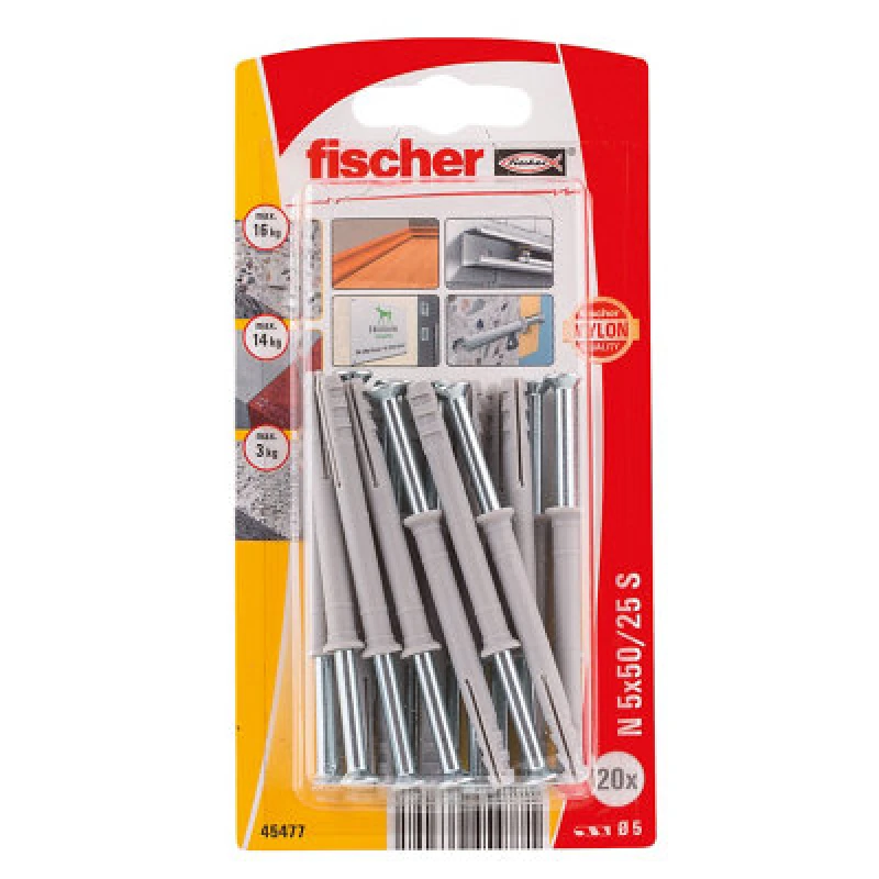 Image of Fischer Fischer 045477 N 5 x 50/25 S K NV Nail plug 50 mm 5mm 1 Set 045477