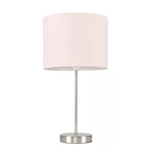 Image of Value Essentials Charlie Brushed Chrome Table Lamp with Blush Pink Sh